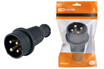 Вилка прямая каучук 3Р+РЕ 32А 380В IP44 | SQ0612-0006 | TDM