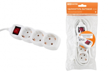 Удлинитель бытовой  У03В выключатель, 3 гнезда, 3метра, с заземлением, ПВС 3х1мм2  16А/250В  | SQ1303-0101 | TDM