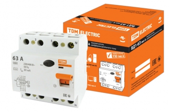 Выключатель дифференциальный (УЗО) ВД1-63 4п 63А 30мА тип A | SQ0203-0090 | TDM