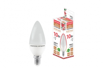 Лампа светодиодная FС37-10 Вт-230 В -3000 К–E14 Народная | SQ0340-1592 | TDM