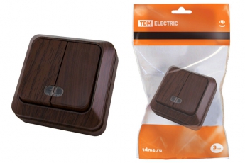 Выключатель 2-кл. открытой установки с подсветкой IP20 10А, бук 