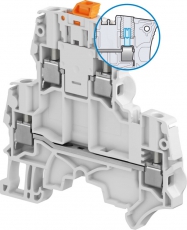 Клемма винтовая ZS4-D2-S-T2 - 4 мм, 2 уровня, 4 зажима, ножевой разъединитель и розетки на верхнем уровне, 2 тест. | 1SNK505316R0000 | TE