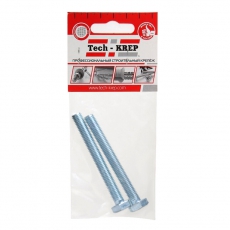 Болт DIN933 с шестигранной головкой оцинк. М8х90 (2 шт) - пакет ( 0,072 кг) | 126514 | Tech-KREP