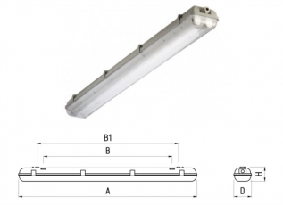 Светильник люминесцентный пылевлагозащищенный с БАП TLWP236 PC EL EM 1263x135x105мм без ламп IP65 прозр | 00856 | TechnoLux