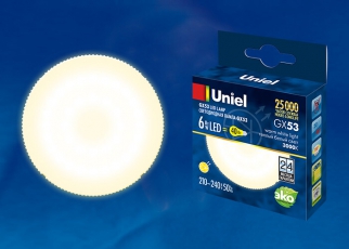 Лампа светодиодная LED-GX53-6W/WW/GX53/FR PLZ01WH LED, матовая. . | UL-00001670 | Uniel