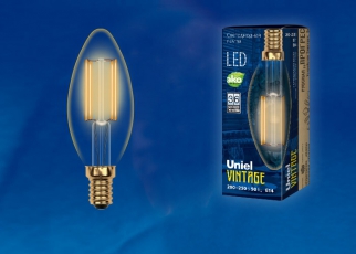 Лампа светодиодная LED-C35-5W/GOLDEN/E14 GLV21GO LED Vintage. «свеча», золотистая колба | UL-00002396 | Uniel