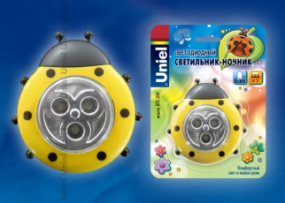 Cветильник-ночник Божья Коровка DTL-354 Божья Коровка/Yellow/3LED/3AAA питание от 3-х батареек AAA (в комплект не входят).-желтый | 07718 | Uniel