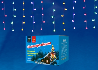 Занавес светодиодный «Бриллианты» ULD-E2805-100/DTA MULTI IP20 DIAMOND 2,8х0,5м. 100 диодов. мультиколор. шнур прозр. | UL-00003940 | Uniel