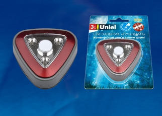 Cветильник-ночник пушлайт DTL-356 треугольник/Red/3LED/4AA питание от 3-х батареек AAA (в комплект не входят) красный | UL-00001987 | Uniel