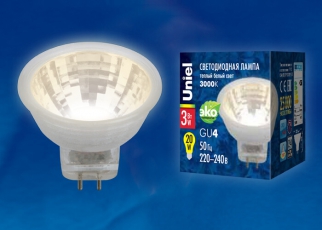 Лампа светодиодная LED-MR11-3W/WW/GU4/220V GLZ21TR LED, 220V. прозр 3000K | UL-00001702 | Uniel