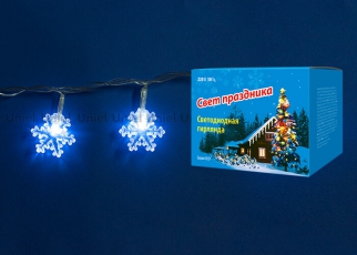 Гирлянда светодиодная «Снежинки» с контроллером ULD-S0280-020/DTA WHITE IP20 SNOWFLAKES 20 диодов 28 м белая IP20 шнур прозр.. | 07923 | Uniel