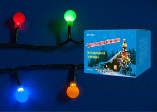Гирлянда светодиодная с контр.Разноцветные шарики ULD-S0800-100/DGA MULTI IP20 COLORBALLS 100 диодов мульти 8 м IP20 шнур зеленый | 07929 | Uniel