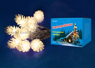 Гирлянда светодиодная «Шишки» ULD-S0280-020/DTA WARM WHITE IP20 PINE CONES 20 диодов, 2,8 м, теплый белый, IP20, шнур прозр.. | 09582 | Uniel