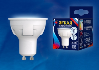 Лампа светодиодная LED-JCDR 6W/NW/GU10/FR PLP01WH LED. «JCDR», матовая. серия Яркая, пр-во Россия, 4000K | UL-00002421 | Uniel