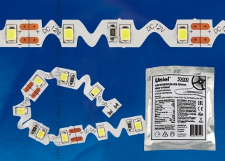 Лента светодиодная фигурная гибкая зиг-заг, 3м IP20 ULS-Z01 2835-60LED/m-8mm-IP20-DC12V-9,6W/m-3M-DW холодный белый свет | 10777 | Uniel