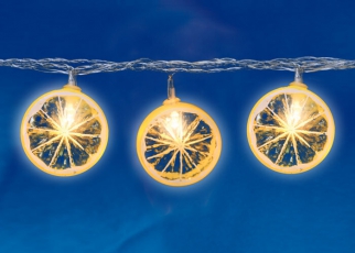 Гирлянда светодиодная на эл.пит. 2AA Лимон ULD-S0400-010/STB/2AA WARM WHITE IP20 LEMON 4м. 10 диодов 3000К, шнур прозр. | UL-00003391 | Uniel