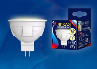 Лампа светодиодная LED-JCDR 6W/WW/GU5.3/FR PLP01WH LED. «JCDR», матовая. серия Яркая, пр-во Россия, 3000K | UL-00002424 | Uniel
