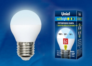 Лампа светодиодная LED-G45-6W/NW/E27/FR/MB PLM11WH LED. «шар», матовая. Серия Multibright. 4000K 100-50-10 . | UL-00002378 | Uniel