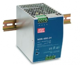Источник питания на DIN-рейку 24 В,20 А,480 Вт, MEANWELL, I класс защиты, 85,5х125,2х128,5мм | NDR-480-24 | VARTON